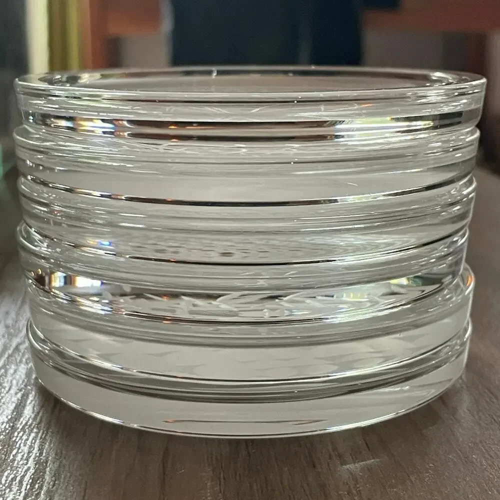 Vintage Set of 6 Salviati Venezia Crystal Coasters Etched Murano Art Glass MCM